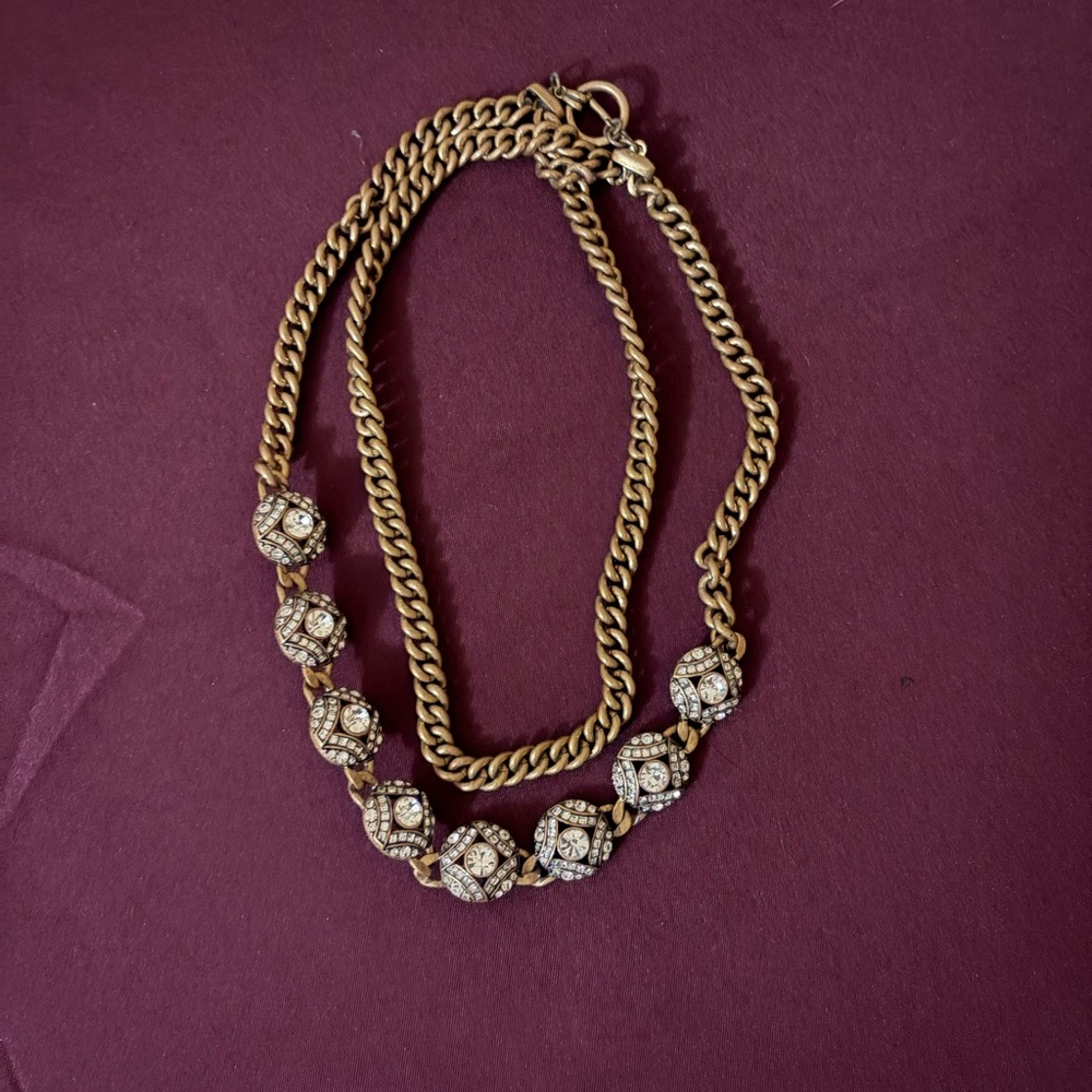Ann Taylor Gold Gemstone Necklace Double Chain